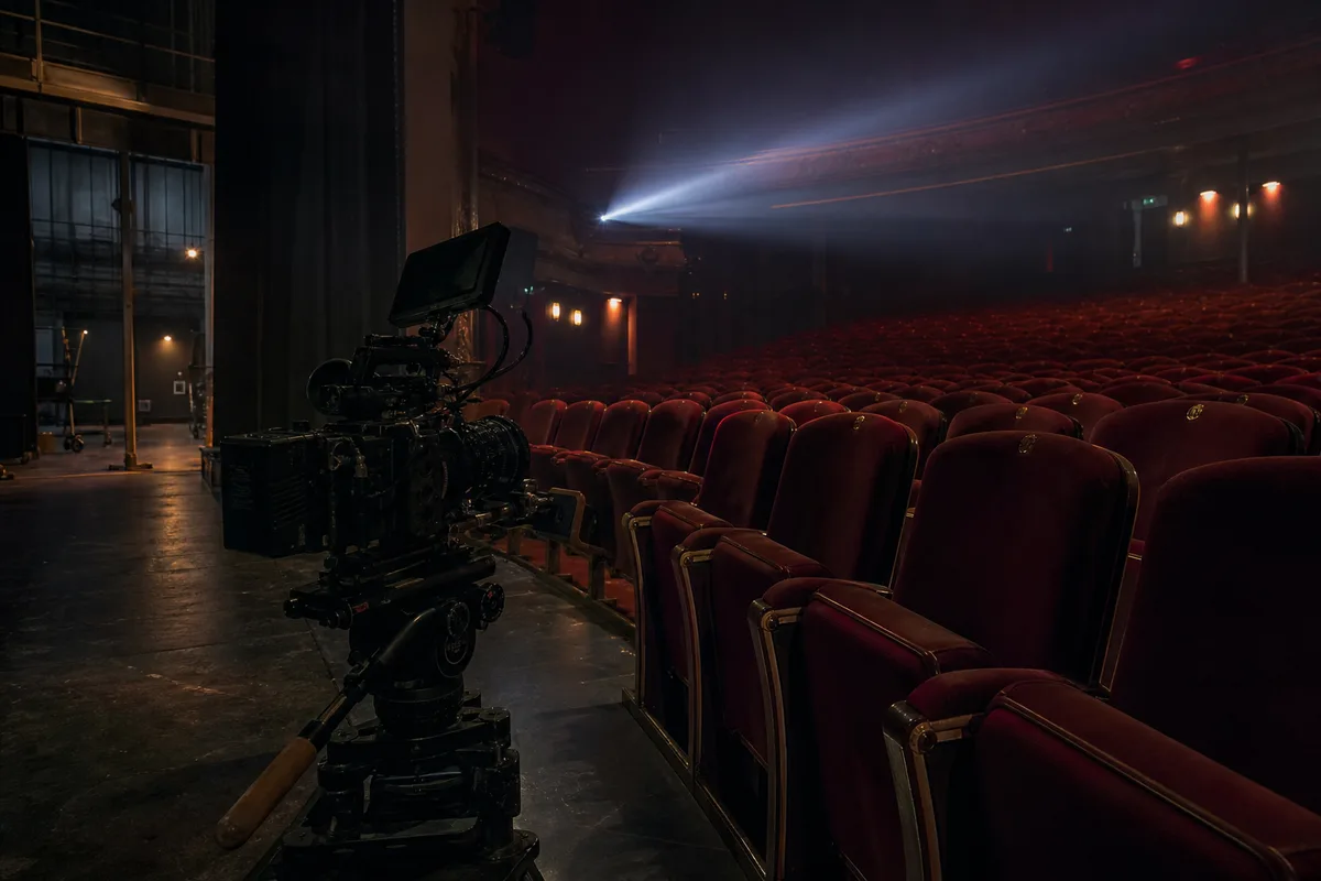 Plateau de tournage à la fin d&rsquo;une journée, caméra éteinte et décor vidé